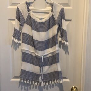 Blue Island Navy and White Striped Top